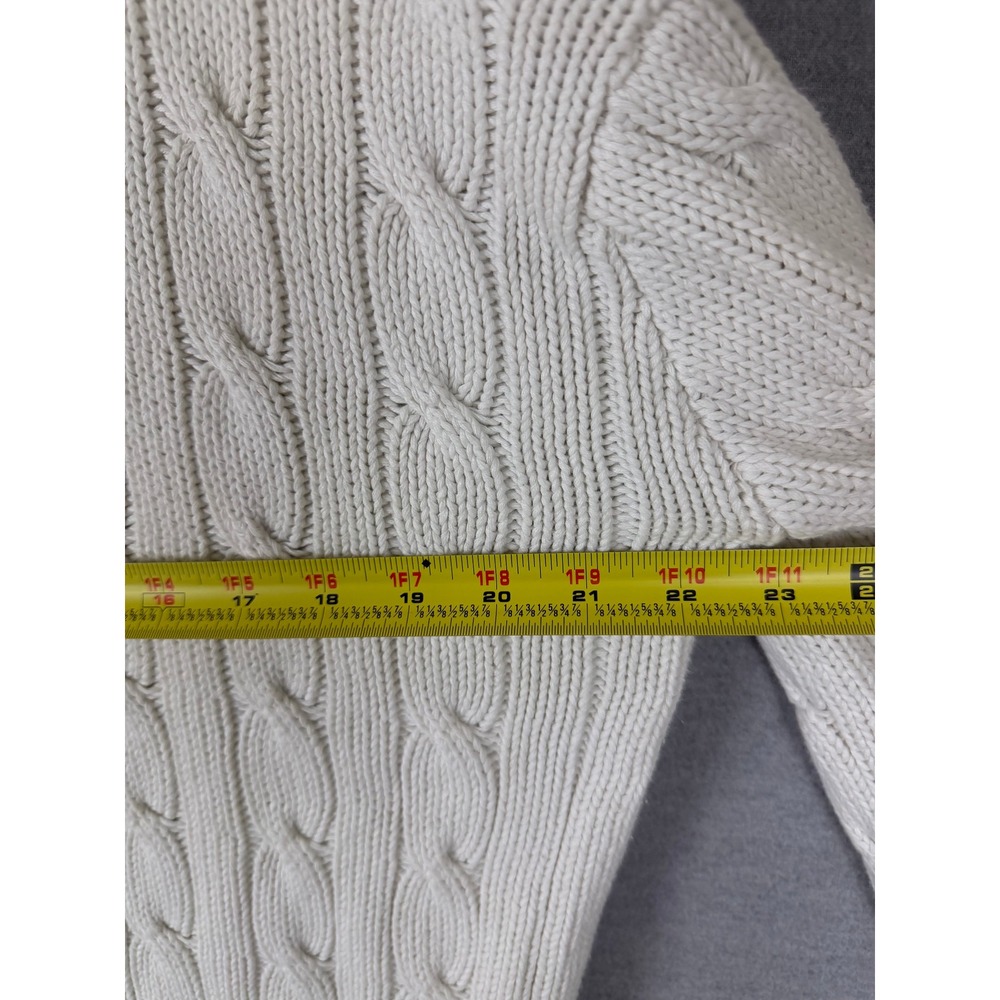 Polo Ralph Lauren Cricket Sweater Mens Large White Cable Knit Blue Stripe V-Neck - Picture 5 of 8